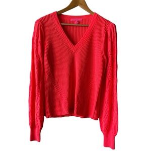 Lilly Pulitzer Luletta Sweater Balloon Sleeve V-Neck Spicy Coral Medium
